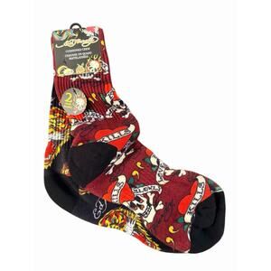 Ed Hardy 2-Pair Men's Cushioned Crew Socks Shoe Size 6-12 Love Kills Tiger Skull
